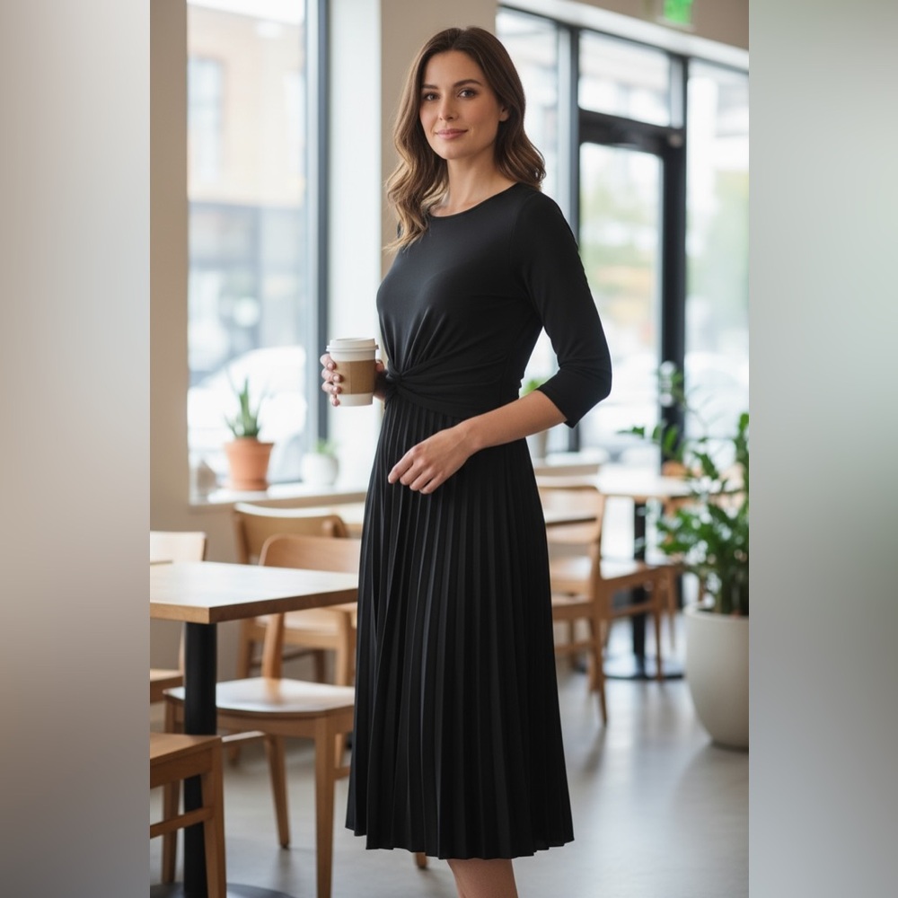 NWT Jessica Howard Women's Size 6P Black Pleated Dress